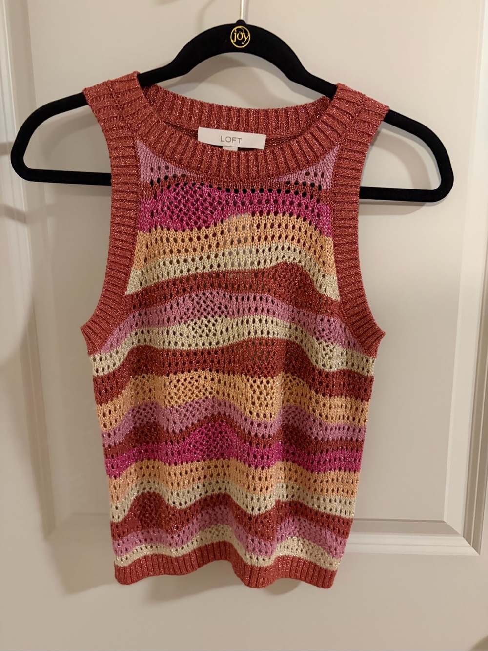 LOFT Striped Crochet Tank in Pink, Cream & Rust Shimmer